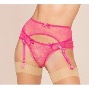 Agent Provocateur Womens 10-12 Hinda Pink‎ Lace Suspenders